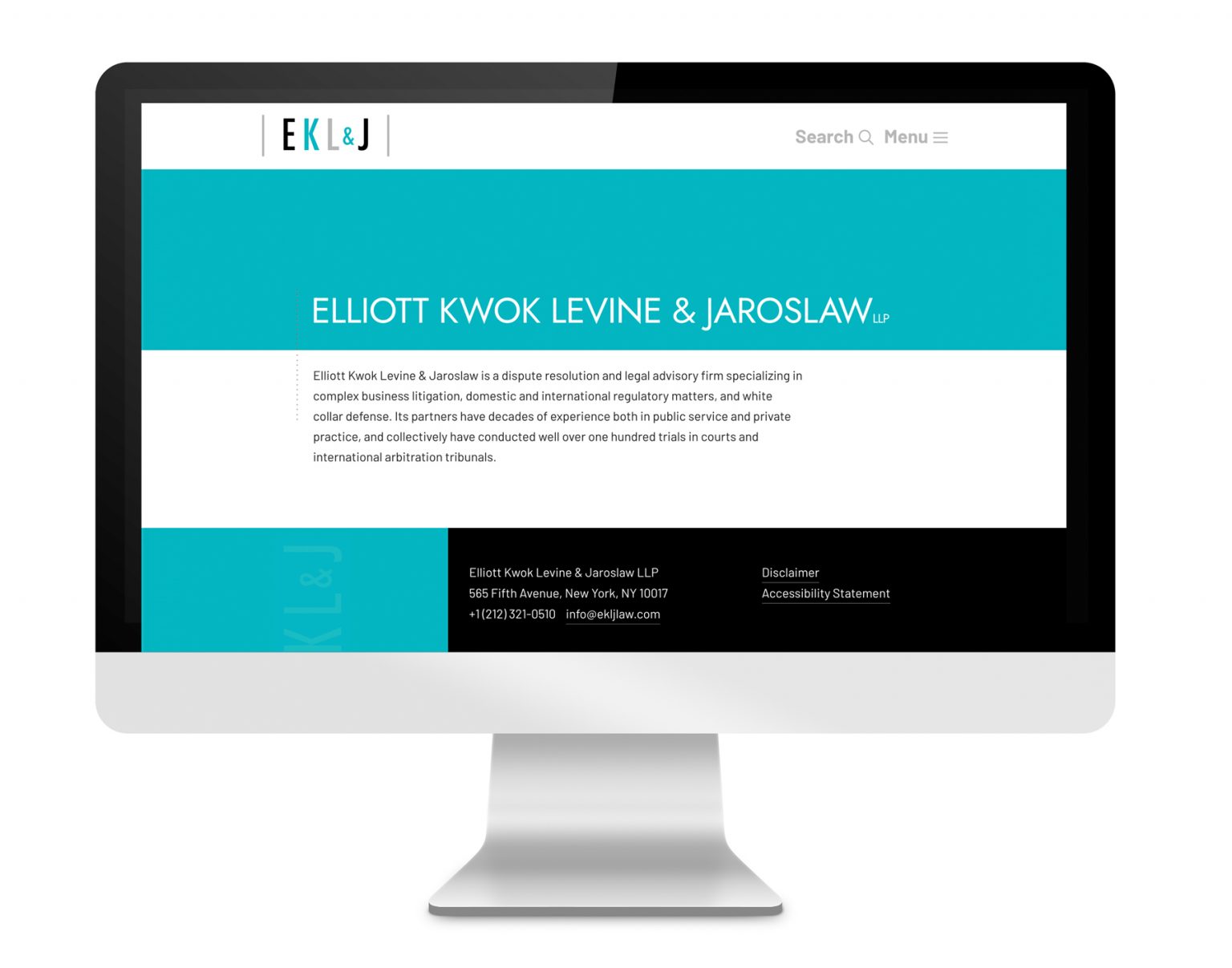 Elliott Kwok Levine & Jaroslaw website designed by DLS Design