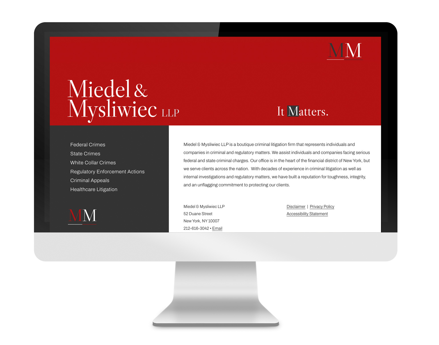 Miedel & Mysliwiec website, designed by DLS Design