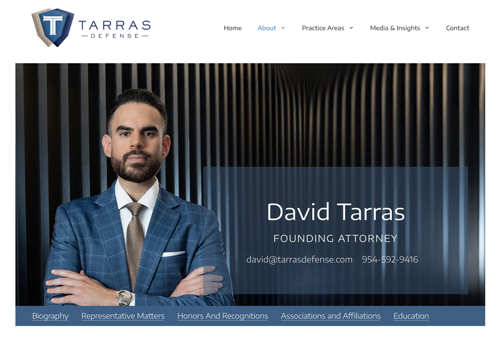 Tarras Defense website designed by DLS Design.