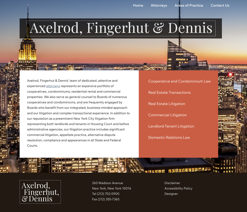 Axelrod, Fingerhut & Dennis website designed by DLS Design